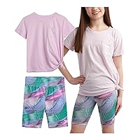 Reebok Girls Active Shorts Set - 2 Piece Dry Fit Performance T-Shirt and Bike Shorts - Summer Girls Athletic Shorts Set, 7-12