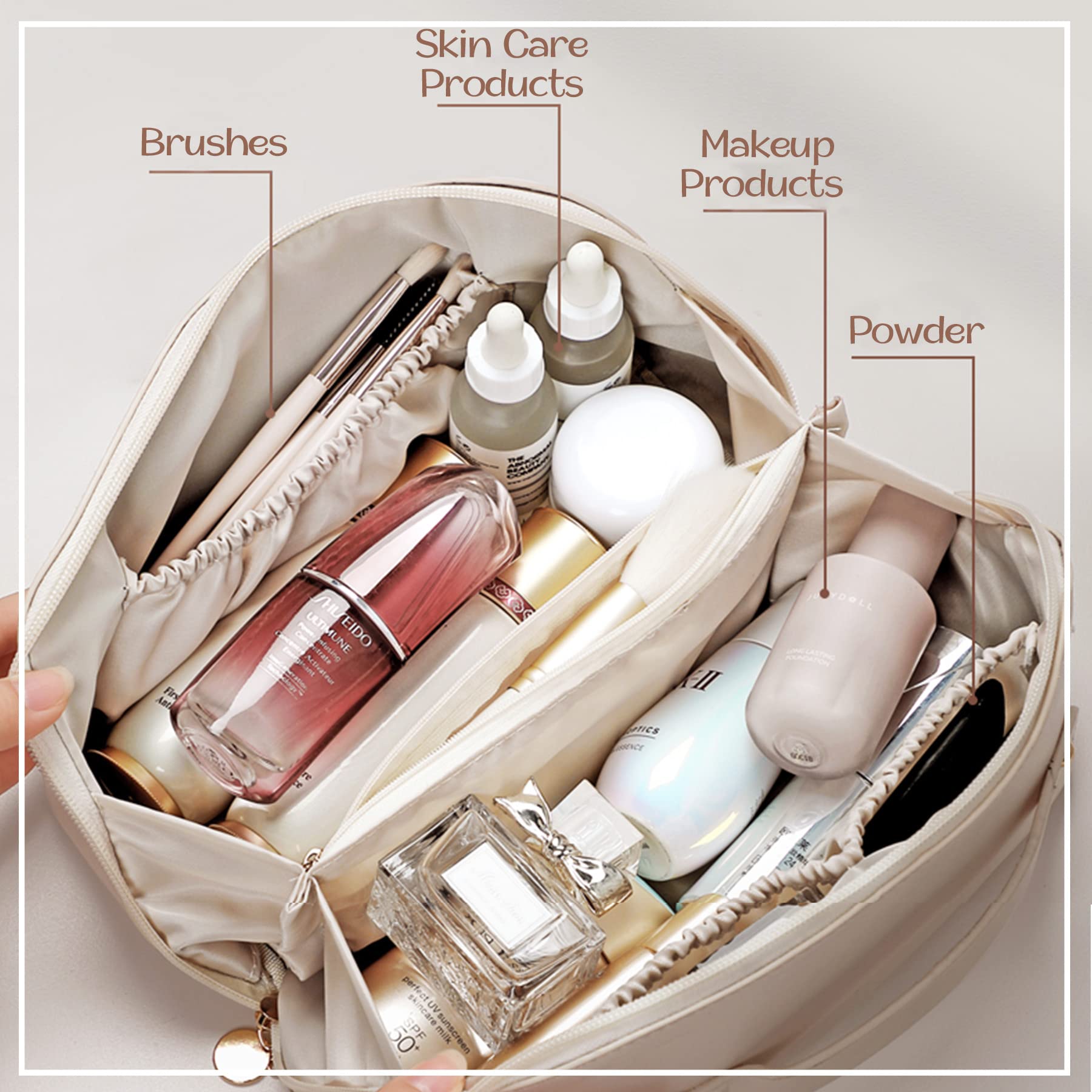 Roycraft Personalized Makeup Bag Travel Cosmetic Bags for Women Gifts Makeup Organizer Portable Toiletry Bag for Girls Custom Name Large Capacity Creamy Texture Leather