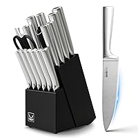 Knife Set, 16 Pieces Kitchen Knife Set with Wood Block, Chef Knife with 6 Pieces Steak Knife, High Carbon Stainless Steel Japanese Knives for Multipurpose Cooking