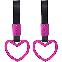 2 Pieces Rings Heart Shaped Car Handle Straps Drift Charm Rear Bumper Warning Ring Decor Subway Bus Broken Heart Handle for Car Interior(Rose Red)