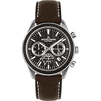 JACQUES LEMANS Men's watch, Eco Power watches, men's chronograph made of solid stainless steel with apple leather strap, model 1-2115