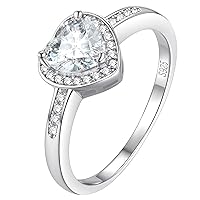 FindChic 925 Sterling Silver Simple Band/Solitaire Rings for Women Girls Cubic Zirconia Engagement Wedding Rings Size 4 to 12 Heart/Square/Round Gemstone, with Gift Box