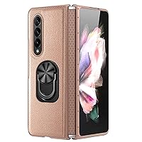 ZIFENGXUAN- Case for Samsung Galaxy Z Fold 5, Ring Kickstand Case Anti Fall with Hinge Protection Full Body Leather Cover (Fold 5,Gold)
