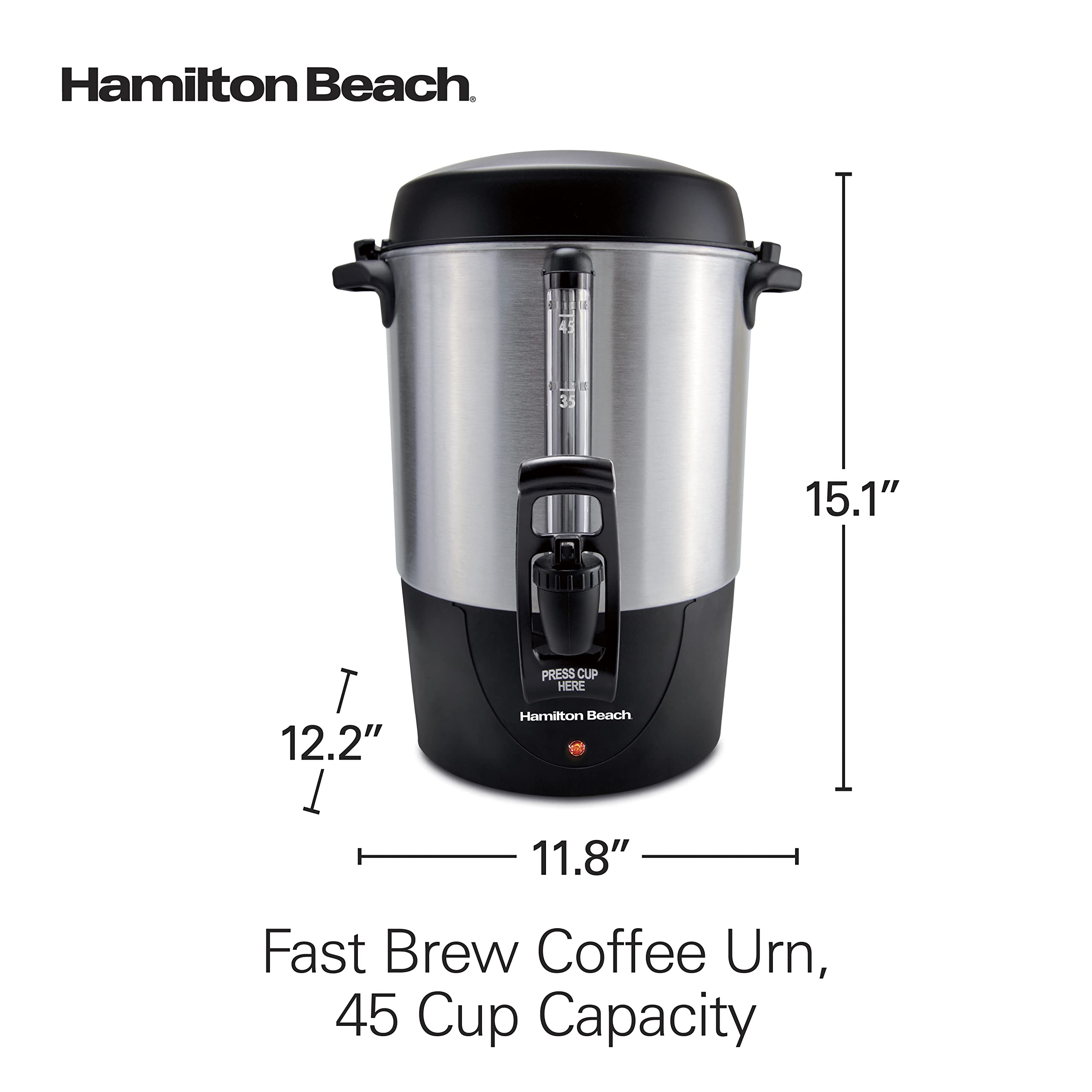 Hamilton Beach 40521 Coffee Urn and Hot Beverage Dispenser, 45 Cup, Fast Brew, Silver