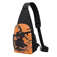 Sling Bag Crossbody for Women Fanny Pack Halloween Witch Flying Chest Bag Daypack for Hiking Travel Waist Bag