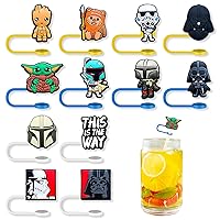 12Pcs Straw Cover Cap for Cup, Reusable Straw Topper for 30&40 Oz Tumbler, Cute Superhero Straw Tip Covers for Cups Accessories (Black)