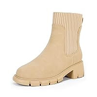 Girls Platform Boots Elastic Chunky Block Heel Lug Sole Booties Non-Slip Combat Comfortable Chelsea Shoes（choose size down)