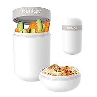 Bentgo® Snack Cup - Reusable Snack Container with Leak-Proof Design, Toppings Compartment, and Dual-Sealing Lid, Portable & Lightweight for Work, Travel, Gym - Dishwasher Safe (White)