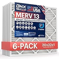 BNX TruFilter 20x22x1 Air Filter MERV 13 (6-Pack) - MADE IN USA - Electrostatic Pleated Air Conditioner HVAC AC Furnace Filters for Allergies, Pollen, Mold, Bacteria, Smoke, Allergen, MPR 1900 FPR 10