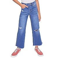YMI Girls Millie Dream Elastic Back Wide Leg Fray Hem Jeans