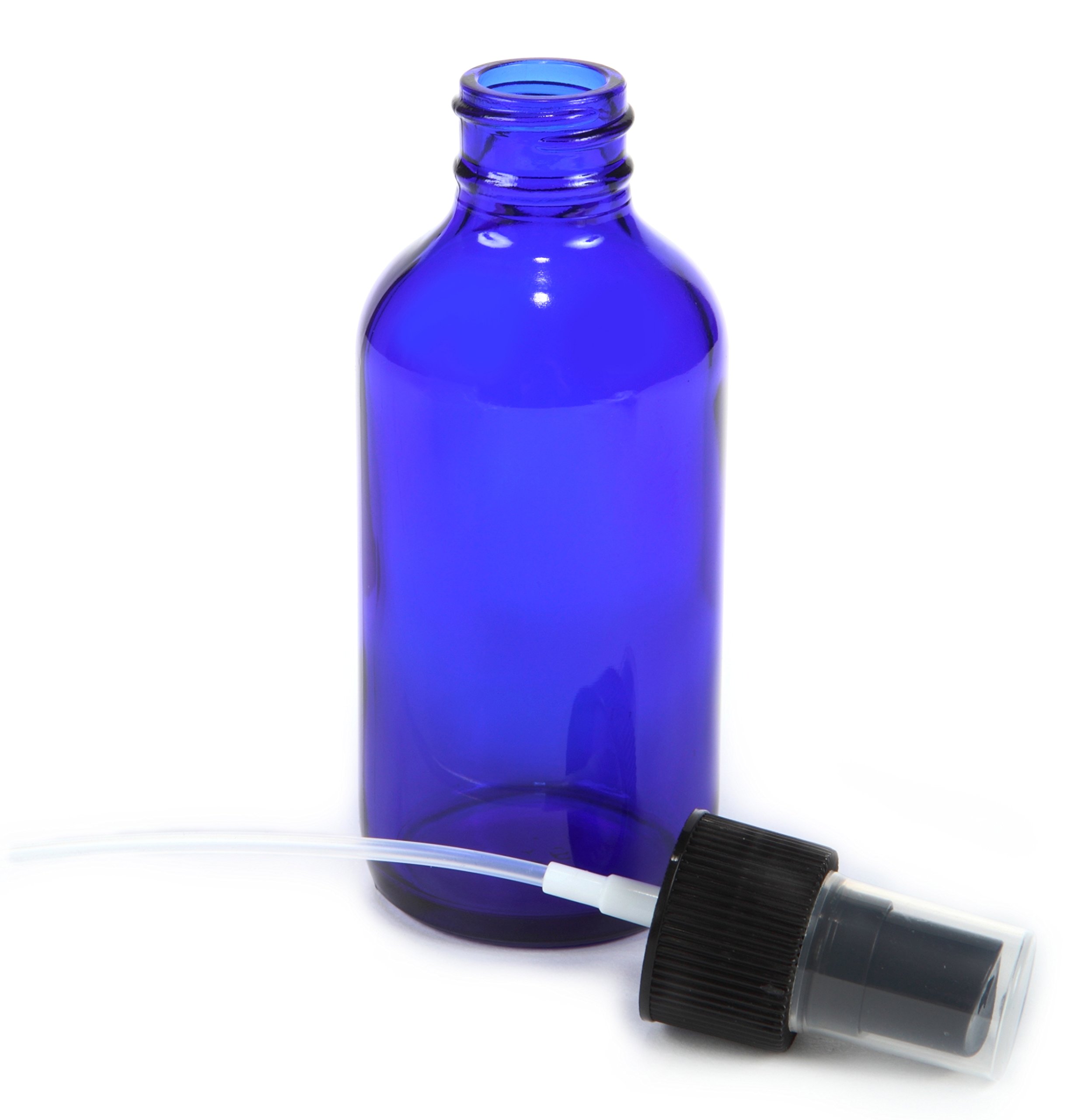 Vivaplex 6 pieces, Cobalt Blue, 4 oz Glass Bottles, with Black Fine Mist Sprayer