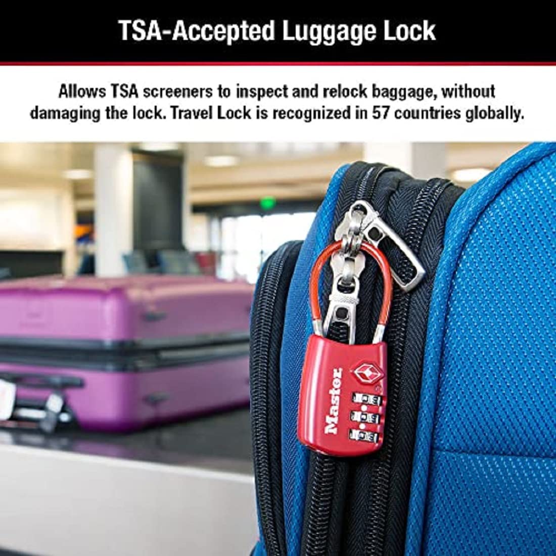 Master Lock Padlock, Set Your Own Combination TSA Accepted Cable Luggage Lock, 1-3/16 in. Wide, Assorted Colors, 4688T 2Pk