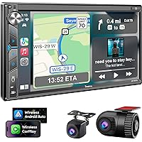 Double Din Car Stereo with Dash Cam - Voice Control Carplay, Android Auto, Steering Wheel Controls, 7
