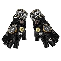 Gothic Cosplay Compass Gloves Dancing Fingerless Real Leather Gloves Men With Bracelet