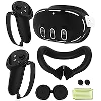 Silicone Cover Set Compatible with Oculus/Meta Quest 3, VR Accessories Protective Cover Includes Controller Grips, Front Shell Headset Cover and Face Cover (Black)