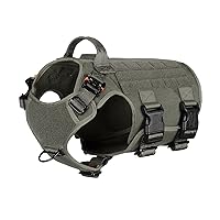 ICEFANG GN5 Tactical Dog Harness,Hook and Loop Panels,Walking Training Work Dog MOLLE Vest with Handle,No Pulling Front Leash Clip,6 x Buckle (M (Neck:16