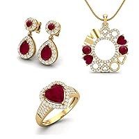Multi Shape Ruby 925 Sterling Silver Solitaire Valentine Ring Earring Necklace Set Jewelry