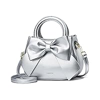 PU Leather Handbag for Women Fashion Bow Tie Design Medium Satchel Dating Shopper Tote Bag Ladies Outdoor Shoulder Bag