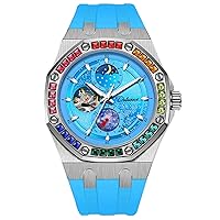 FORSINING Mens Watch Starry Sky Luminous Design Mechanical Watches Automatic Hand Wind Moon Phase Color Diamond Dial Waterproof