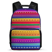 Ethnic Mexican Colorful Stripes Laptop Backpack Lightweight 16 Inch Travel Backpack Shoulder Bag Daypack for Men Women