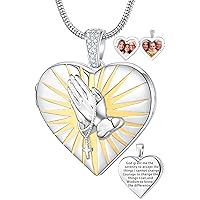 Fanery sue Prayer Locket Necklace with Praying Hands, Personalized Lockets Necklaces with Picture Inside, Locket for Women Men Lords Prayer Bible Verse with Wisdom Courage