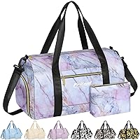 Gym Bag for Women with Shoe Compartment, Sport Gym Tote Bags Waterproof Travel Duffle Carry on Weekender Overnight Bag for Hospital Yoga Beach Maternity Mommy 20inch Pink Marble