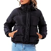 Hujoin Women's Quilted Jacket Puffer Jackets Drop Shoulder Padded Full Zip Outwear Coat