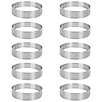 Stainless Steel Tart Ring, 9CM Heat-Resistant Perforated Cake Mousse Ring, French Pastry Baking Mold Round Shape (10 Round 3.5 inch)