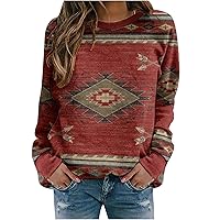 Women's Casual V Neck Shirts Vintage Geometry Graphic Long Sleeve Raglan Tee Tops Loose Fitting Retro Ethnic Blouse