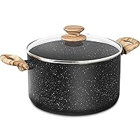 MICHELANGELO 6 Quart Stock Pot with Lid, Nonstick Soup Pot with Lid, 6 Qt Cooking Pot Induction Compatible, Non Stick Pot with Stay-cool Handle, Nonstick Pot for Cooking, Black Granite