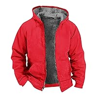 Men Fleece Lined Jacket Winter Cargo Hooded Coats Solid Zip Up Hoodie Sweater Coat Plush Military Jacket with Pocket