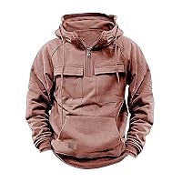 Men Cargo Sweatshirts Hooded 1/4 Zip Vintage Pullover Casual Long Sleeve Oversized Loose Drawstring Workout Tops Henley