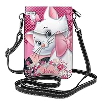 Leyioka Disney Marie Mobile Phone Bag, Shoulder Bag, Smartphone Bag, Women's, Messenger Bag, Card Case, Smartphone Bag, Waterproof, Lightweight, Anime Character, Leather, Women's, Men's, Black