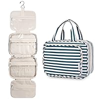 Narwey Hanging Toiletry Bag for Women Travel Makeup Bag Organizer Toiletries Bag for Travel Size Essentials Accessories Cosmetics (Blue Stripe (Medium))
