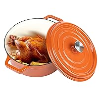 6.5 QT Enameled Dutch Oven Pot with Lid, Cast Iron Dutch Oven with Dual Handles for Bread Baking, Cooking, Non-stick Enamel Coated Cookware (Orange)
