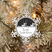 Pewter Snowflake Christmas Ornaments South Korea Seoul City Silhouette Christmas Craft Gifts Metal Ornament Souvenir Winter Decorations for Couples Newly Weds Cute Boyfriend Girlfriend Gifts