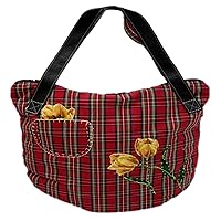 NOVICA Artisan Handmade Cotton Leather Handbag Accent Multicolor Red Shoulder Patterned Brazil Floral 'Plaid Tulips'