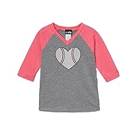 Girls T-Shirt Grey Baseball Heart with Hot Pink Long Sleeves