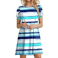 Summer Casual Dress for Women Crewneck Loose Short Sleeve T Shirt Dress Swing Comfy Beach Sundress with Pockets