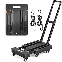 [Upgraded Version] Folding Hand Truck Dolly, 450LBS Heavy Duty Luggage Cart, Utility Cart with 6 Wheels & 2 Elastic Ropes for Luggage Travel Moving Shopping Airport Office Use
