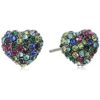 Betsey Johnson Pave Mixed Multi-Colored Stone Heart Stud Earrings