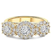 P3 POMPEII3 1 3/8 Ct Diamond Three Stone Halo Pave Engagement Ring Yellow Gold