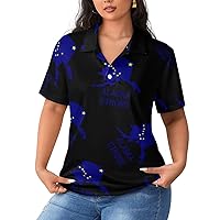 Alaska Strong Women's Polo Shirts Short Sleeve T-Shirt Loose Fit Golf Shirt Button Down Tee Top