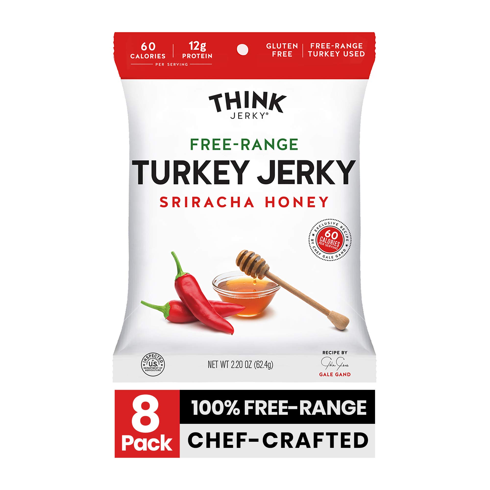 Sriracha Honey Turkey Jerky by Think Jerky — Delicious Chef Crafted Jerky — Free-Range Turkey With No Gluten or Antibiotics Added — Healthy Protein...
