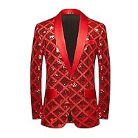 Square Sequin One Button Glitter Blazer Jacket Male Shawl Lapel Tuxedo Blazers Mens Party Stage Prom Singers Costume