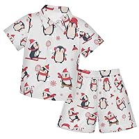 Penguin Christmas Boys Hawaiian Shirts Summer Beach Clothes Set T-Shirt and Pants 2-Piece Clothes,3T