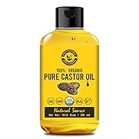 Organic Pure Castor Oil (10.15 floz/300 ml) USDA Certified Cold-Pressed, 100% Pure, No GMO, No Heat treatment, Hexane Free Moisturizing & Healing, For Dry Skin,Hair Growth, Massage, Lash Growth