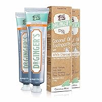 Dr. Ginger's Coconut Oil Toothpaste with White Activated Charcoal, All-Natural Whitening Power, Enamel-Safe, Reduces Plaque & Gum Sensitivity, Fluoride-Free, Coconut Mint Flavor, 4oz, 2ct