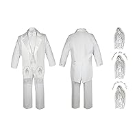 New Born Boy Christening Baptism White Tail Suit Silver Mary Maria Stole Sm-7