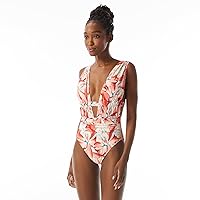 Carmen Marc Valvo womens Ruched Deep Plunge One PieceOne Piece Swimsuit